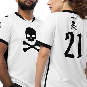 White Skull + Crossbones Pirates Buccaneers Flag #21 Recycled Unisex PopFelix Designer Sports Jersey