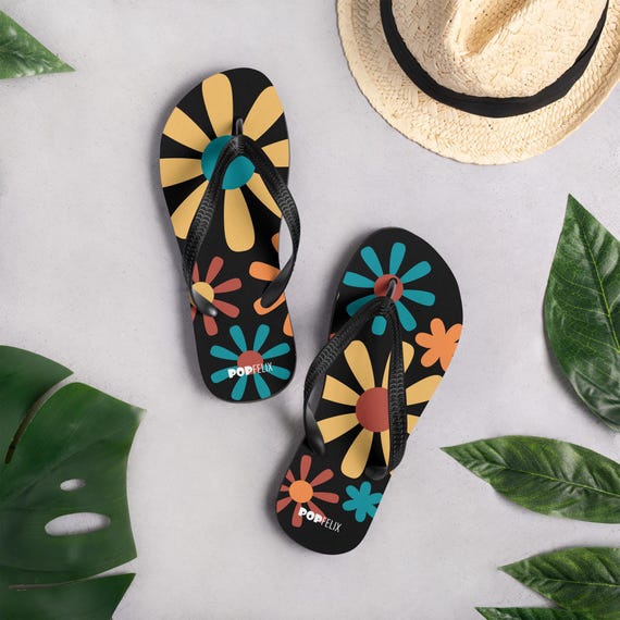 70's Style Floral Flower Pop Felix Women's Sandals Flip-flops - Etsy