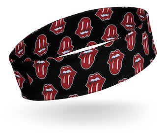 Classic Black Lips + Tongue Stones Icon Drawing Pattern Unisex Pop Felix Designer 4-Way Stretch Headband - Two Sizes