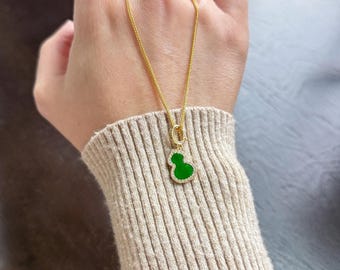 Natural Burmese Green Jade Hulu(Gourd) Necklace | 925 Silver Pendant | Symbolize of Prosperity and Protection