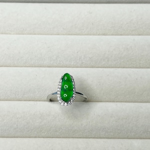 Adjustable Guatemalan Green Jade Bean Ring | Natural Non-Treated Jade | Lucky Charm for Wealth & Blessings
