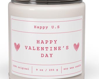Happy Valentine's Day Soy Candle, Romantic Cozy Scented Jar (9oz)
