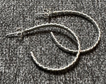 Sterling Silver Hoop Earrings with Curved Edges