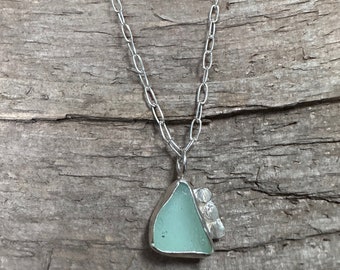 Sea Glass and Sterling Silver Pendant Necklace