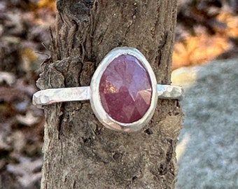 Faceted Ruby Sterling Silver Ring