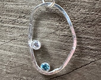 Blue Zircon and CZ Sterling Silver Necklace