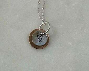 Hand Stamped Sterling and 14k Gold-Filled Heart Necklace