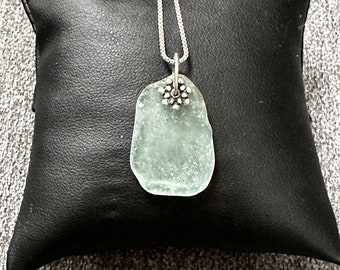 Genuine Aqua Sea Glass Necklace on Sterling Silver Chain