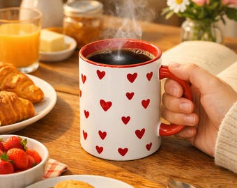 Red Heart Pattern Mug | Accent Coffee Mug