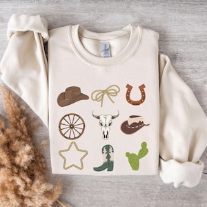 Cowboy Western Logo Sweatshirt, Country Rodeo Outfit, Unisex Crewneck Jumper, Ranch Apparel Gift, Vintage Style Pullover, Graphic Print Top
