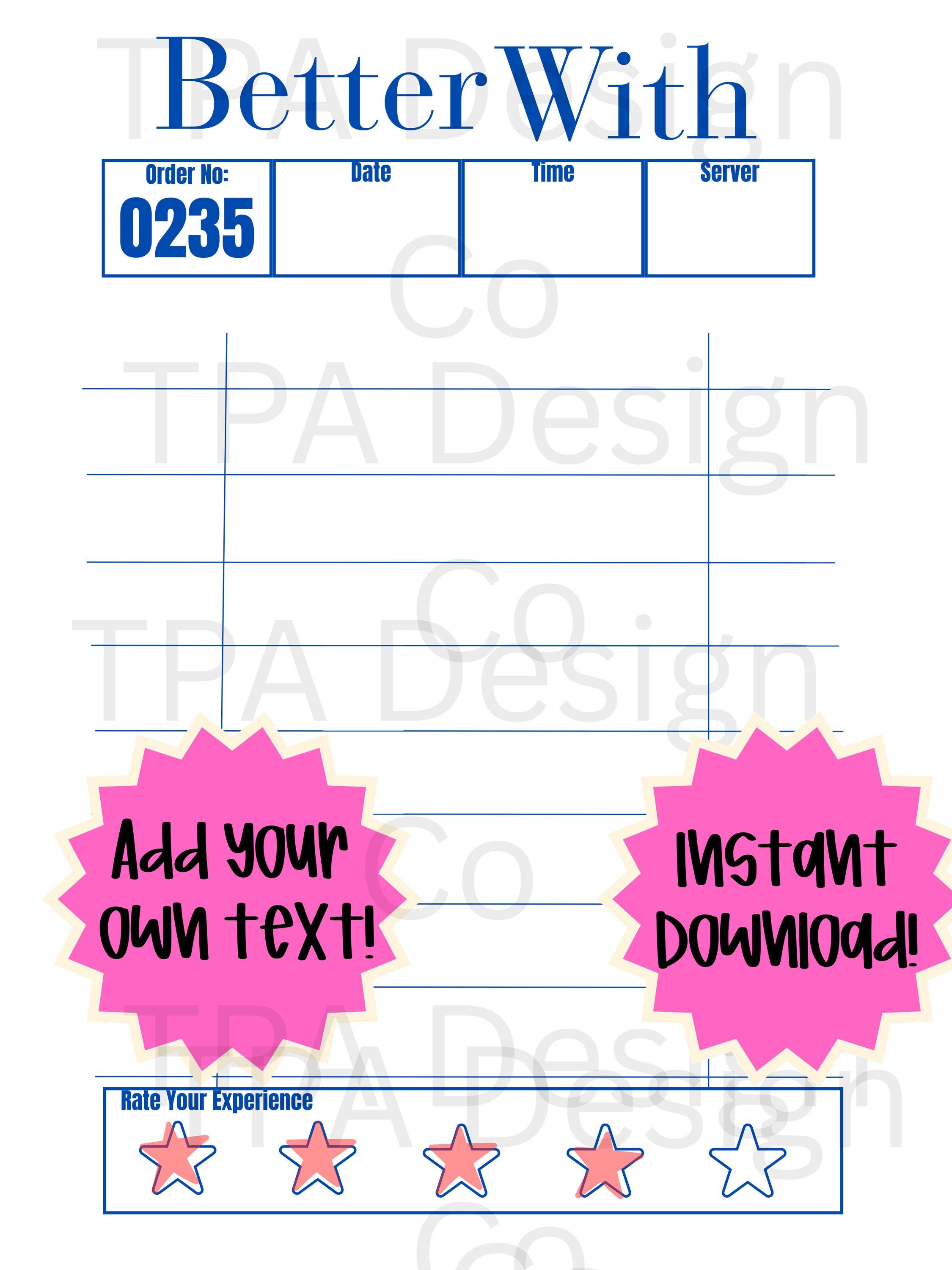 Better with Guest Check blank trendy png template for shirts customer receipt printable better with margaritas better with wine DTF transfer