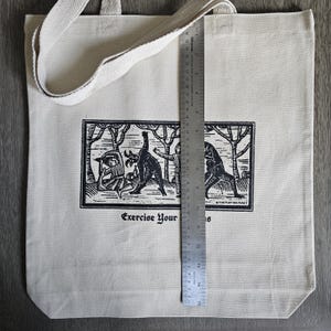 Exercise Your Demons Cotton Canvas Tote Bag, Screen Printed – Funny Gothic Dark Humor Tote, Reusable Eco Bag, Medieval Woodcut image 5