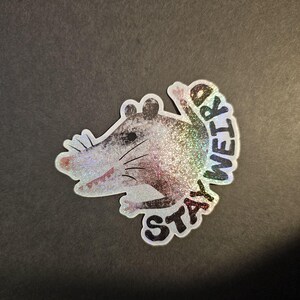 Pegatina Stay Weird Possum – Divertida pegatina holográfica de vinilo con forma de zarigüeya para botellas de agua, portátiles, agendas o como regalo – Arte animal peculiar imagen 8