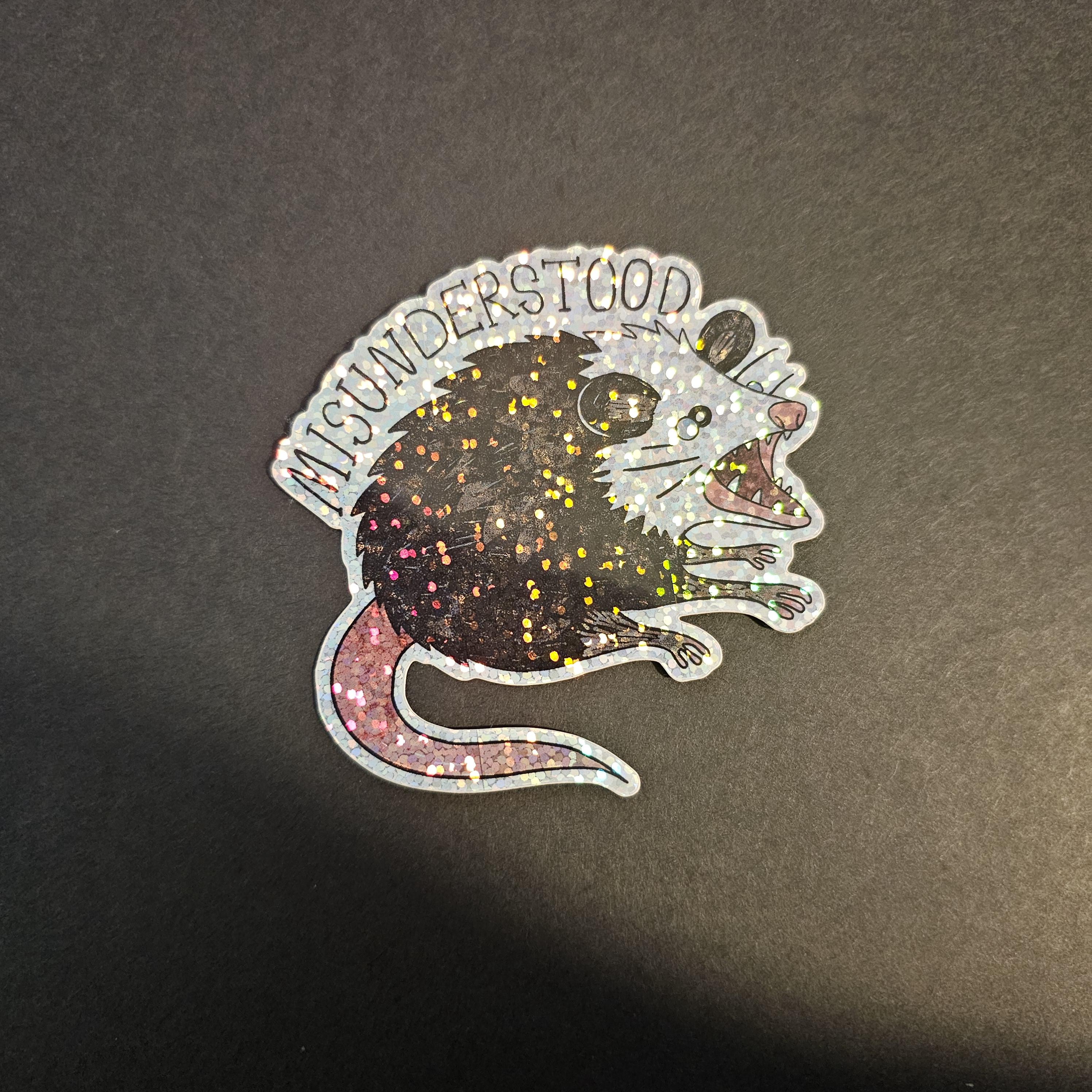 Misunderstood Possum Sticker – Holographic Vinyl Sticker, Cute Crying ...