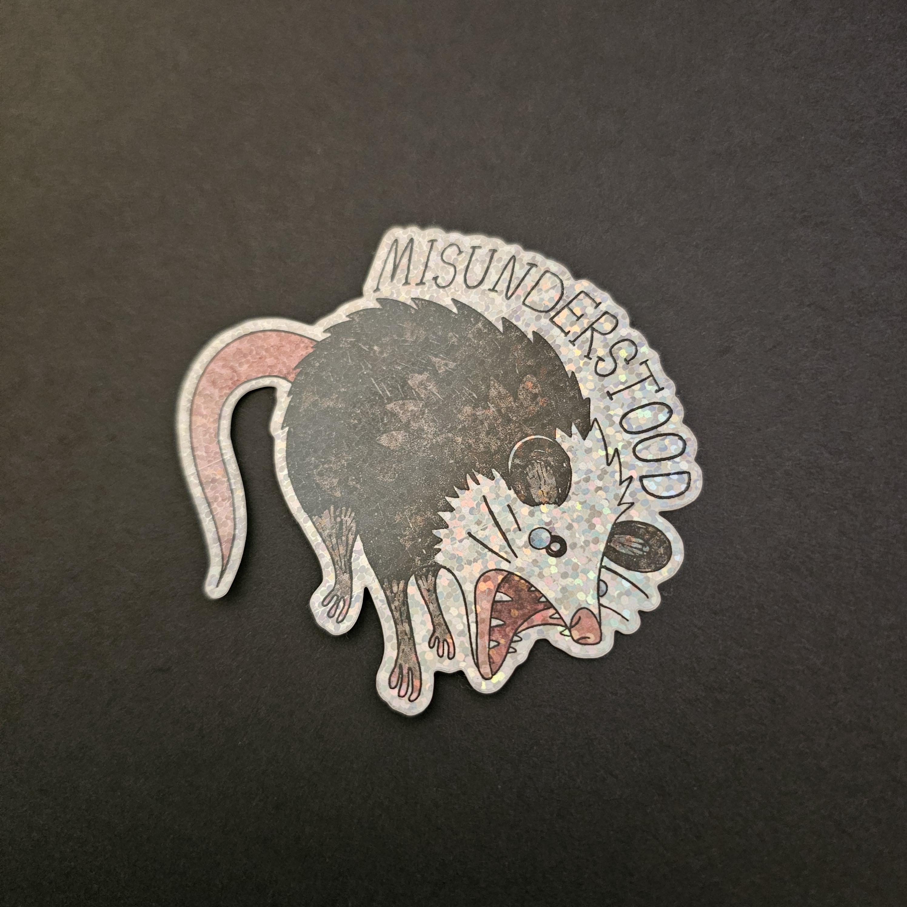 Misunderstood Possum Sticker – Holographic Vinyl Sticker, Cute Crying ...