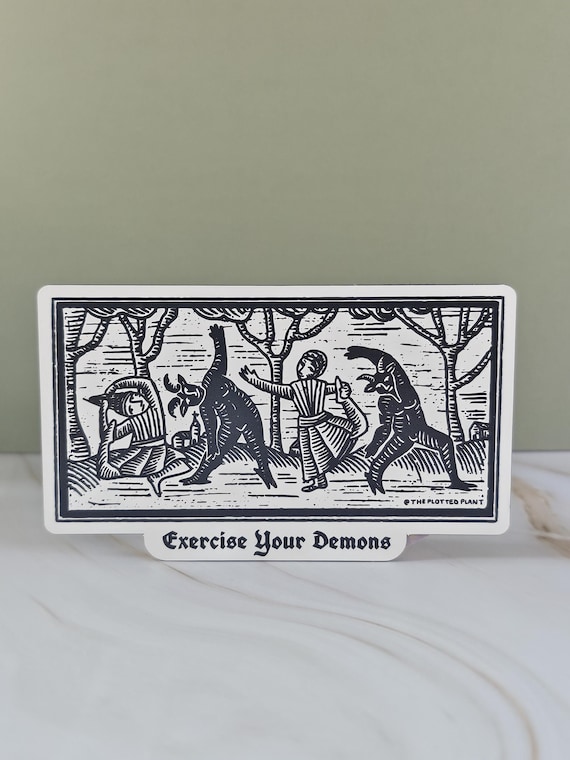 Exercise Your Demons Magnet – Gothic Dark Humor – Medieval Woodcut