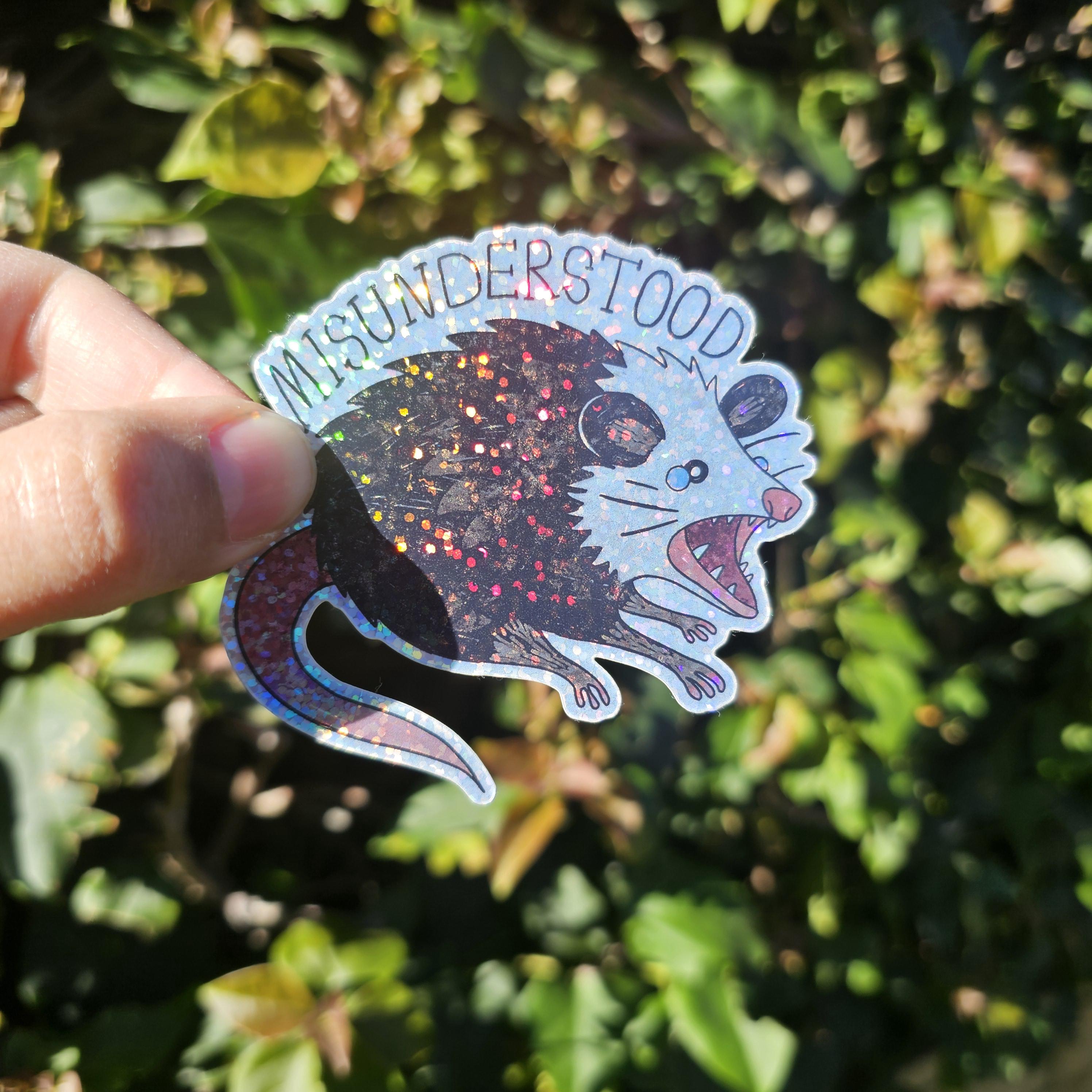 Misunderstood Possum Sticker – Holographic Vinyl Sticker, Cute Crying ...