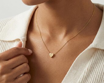 Personalized Heart Necklace, 14K Gold Fill Engraved Pendant