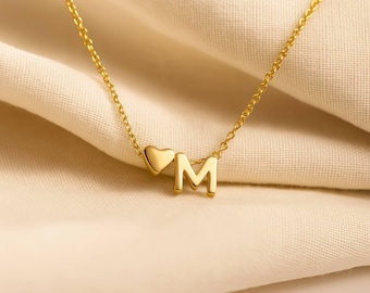 18K Gold Plated Initial Necklace with Heart | Personalized Letter Pendant