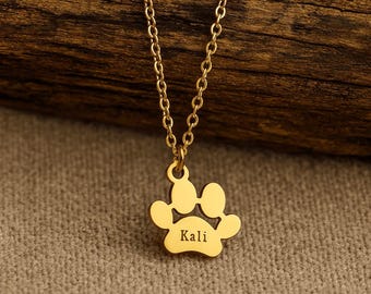 Personalized Paw Print Necklace • Custom Name Pet Memorial Jewelry • Cat Paw Pendant
