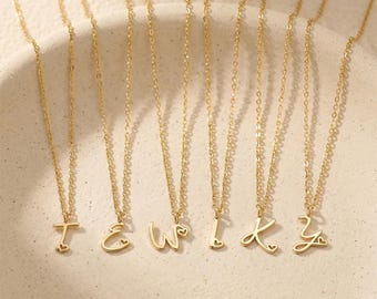 Personalized Heart Initial Necklace, 18K Gold Plated Script Letter
