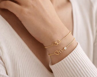 Personalized Interlocking Initial Bracelet, Sterling Silver Curb Chain, Custom Name Charm