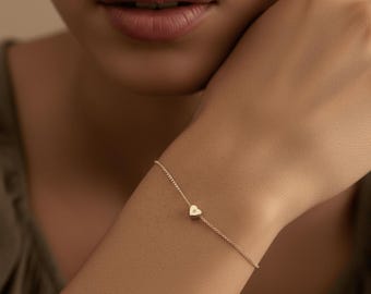 Dainty Initial Heart Bracelet | Gold, Stainless Steel Personalized Jewelry