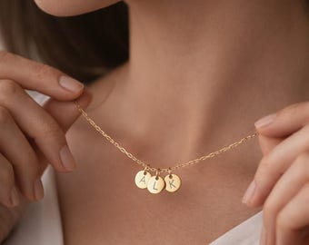Personalized Initial Necklace, 18K Gold Coin Pendant, Custom Letter Jewelry