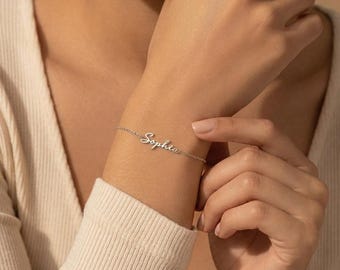 Custom Name Bracelet, Personalized Script Initial Jewelry, Bridesmaid Gift