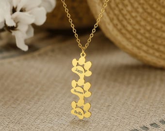 Personalized Paw Print Necklace • Custom Name Pet Memorial Jewelry • Cat Paw Pendant