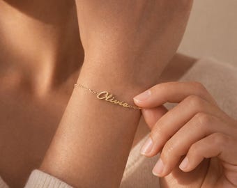 Personalized Name Bracelet, Custom Initial Jewelry, Gold, Silver, Rose Gold