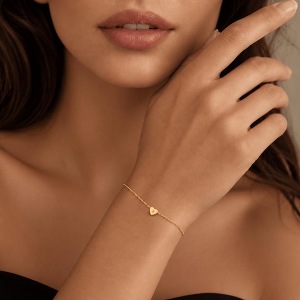 Dainty Initial Heart Bracelet | Gold, Stainless Steel Personalized Jewelry