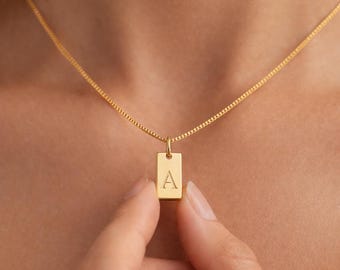 Personalized Initial Necklace, 18K Gold Vertical Bar Pendant, Custom Letter Jewelry