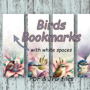 ブックマーク、鳥のブックマーク、花と鳥、花柄、印刷可能なデジタルダウンロード、4 個セット、ブックマーク 47