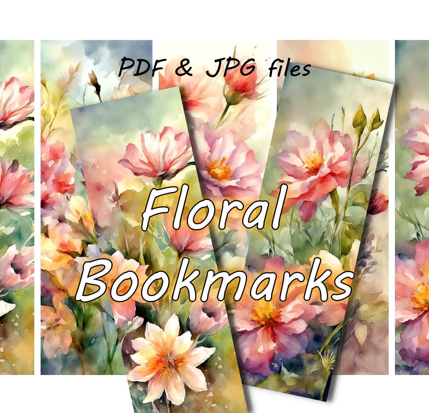 Bookmarks, Floral bookmarks, Printable Digital Download, Watercolor flowers, Wildflowers, Set of 5, Bookmarks 41