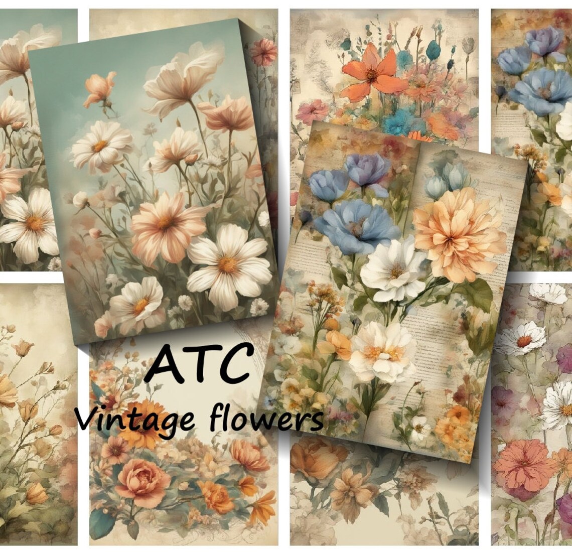 ATC Vintage Flowers Printable Digital Download 2.5 X 3.5 Inches, Junk ...