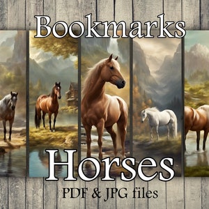 Bookmarks, Horses bookmarks, Horse, Printable Digital Download, Set of 5, Bookmarks 25