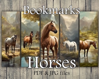 Bookmarks, Horses bookmarks, Horse, Printable Digital Download, Set of 5, Bookmarks 25