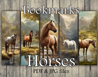 Bookmarks, Horses bookmarks, Horse, Printable Digital Download, Set of 5, Bookmarks 25