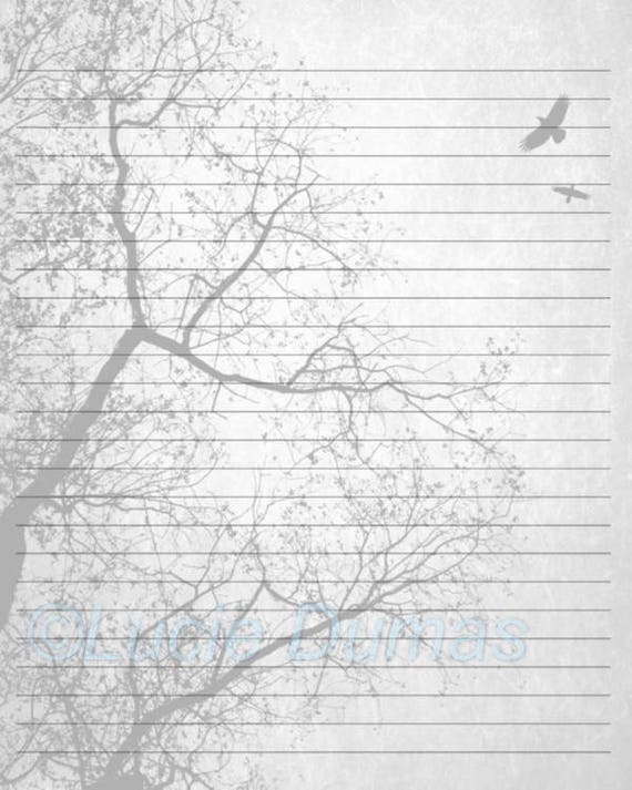 digital printable journal page design 24 tree bird writing with design