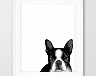 Boston Terrier Print, Digital Printable Art Print, Dog wall art, Digital Download, Wall decor, Dog 128 Boston Terrier art L.Dumas
