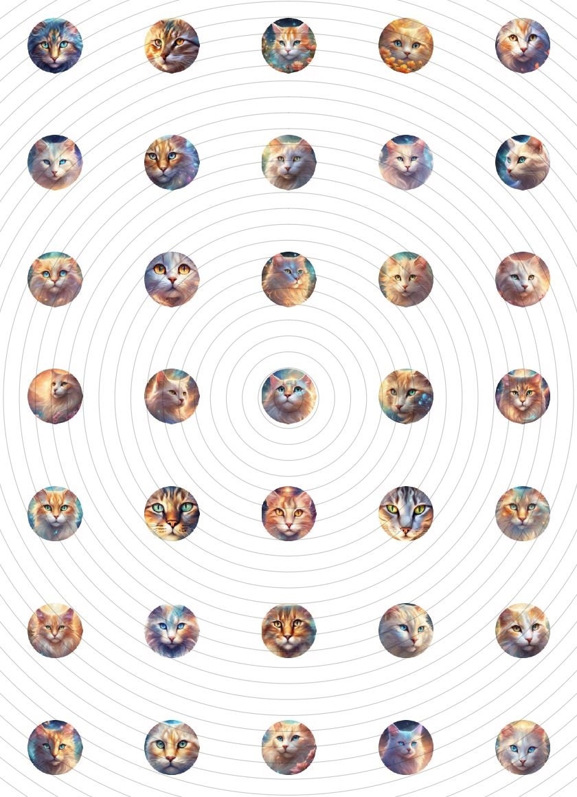 Cat Faces Printable Digital Download Circles Round 1.25 Inch, 30mm ...