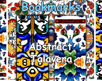 Bookmarks, Abstract bookmarks, Printable Digital Download, Talavera Mexican Tiles, Set of 5, Bookmarks 20