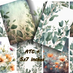 ATC Eucalyptus Plants, Printable, Digital Download 2.5 x 3.5 inches, 5x7, Junk Journal, Card making, Set of 8,  ATC 7