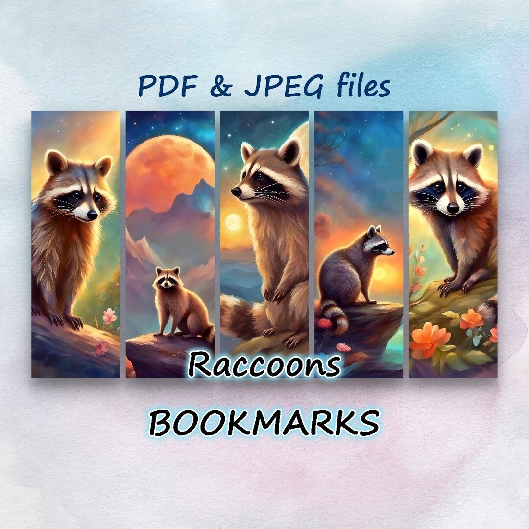 Bookmarks, Raccoons Bookmarks, Printable Digital Download, Raccoons in