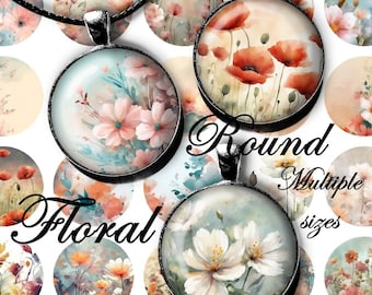 Flowers Floral Printable Digital Download Circles Round 1.25in 30mm 25mm 20mm 18mm Pendants Earrings Magnet Jewelry Collage Sheet 66