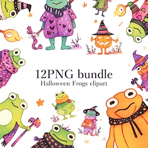 Halloween Frog Clipart: Doodle Style PNG Stickers (Digital Download)