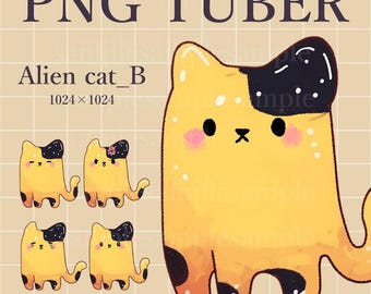 Handgetekende Chibi Alien Cat pngTuber-avatar (digitale download)