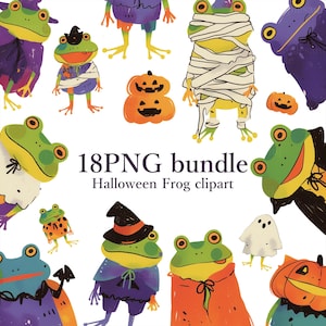 Halloween Frog Clipart: Pumpkin PNG Stickers (Digital Download, Commercial Use)