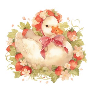 Silly Goose Eating Strawberry PNG: Quirky Illustration (Digital Download